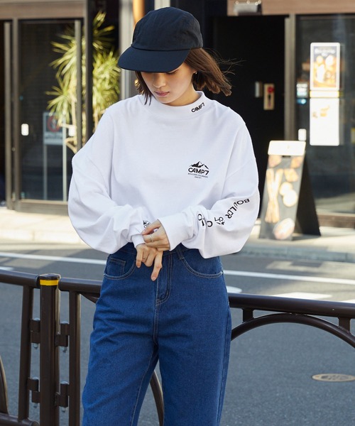 CAMP7（キャンプセブン）の「【CAMP7】ロゴデザインモックネック長袖Tシャツ / 抗菌・防臭（Tシャツ/カットソー・メンズ・ホワイト/ブラック・XL/L/M）」の8枚目の写真
