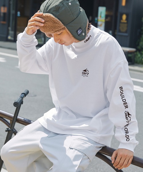 CAMP7（キャンプセブン）の「【CAMP7】ロゴデザインモックネック長袖Tシャツ / 抗菌・防臭（Tシャツ/カットソー・メンズ・ホワイト/ブラック・XL/L/M）」の12枚目の写真