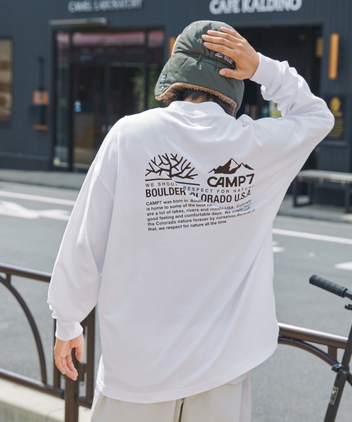 CAMP7（キャンプセブン）の「【CAMP7】ロゴデザインモックネック長袖Tシャツ / 抗菌・防臭（Tシャツ/カットソー・メンズ・ホワイト/ブラック・XL/L/M）」の14枚目の写真