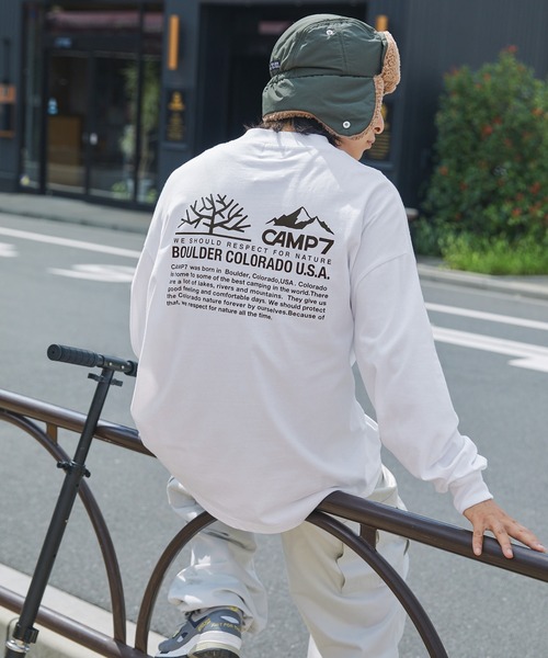 CAMP7（キャンプセブン）の「【CAMP7】ロゴデザインモックネック長袖Tシャツ / 抗菌・防臭（Tシャツ/カットソー・メンズ・ホワイト/ブラック・XL/L/M）」の16枚目の写真