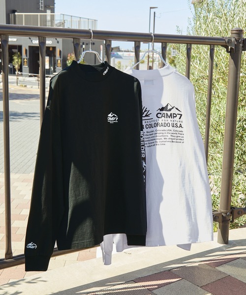 CAMP7（キャンプセブン）の「【CAMP7】ロゴデザインモックネック長袖Tシャツ / 抗菌・防臭（Tシャツ/カットソー・メンズ・ホワイト/ブラック・XL/L/M）」の5枚目の写真