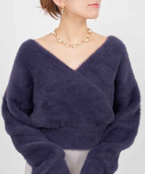 ROYAL PARTY(ロイヤルパーティー)の「カシュクールシャギーニットトップス(ニット/セーター・レディース・ピンク/オフホワイト/ネイビー/ベージュ・FREE)」の15枚目の写真