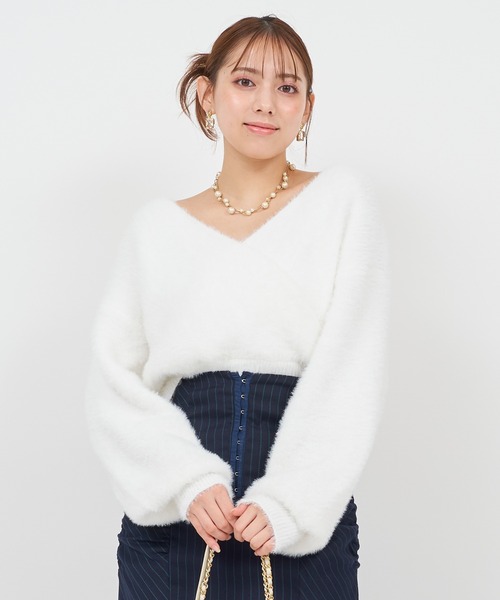 ROYAL PARTY(ロイヤルパーティー)の「カシュクールシャギーニットトップス(ニット/セーター・レディース・ピンク/オフホワイト/ネイビー/ベージュ・FREE)」の22枚目の写真