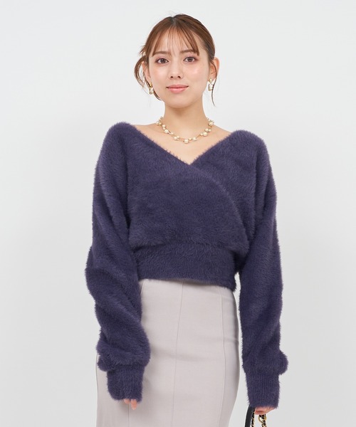 ROYAL PARTY(ロイヤルパーティー)の「カシュクールシャギーニットトップス(ニット/セーター・レディース・ピンク/オフホワイト/ネイビー/ベージュ・FREE)」の20枚目の写真