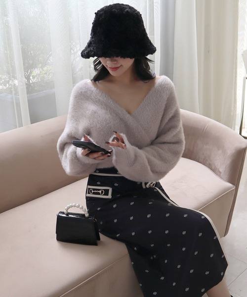 ROYAL PARTY(ロイヤルパーティー)の「カシュクールシャギーニットトップス(ニット/セーター・レディース・ピンク/オフホワイト/ネイビー/ベージュ・FREE)」の12枚目の写真