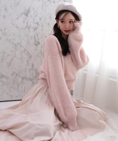 ROYAL PARTY(ロイヤルパーティー)の「カシュクールシャギーニットトップス(ニット/セーター・レディース・ピンク/オフホワイト/ネイビー/ベージュ・FREE)」の5枚目の写真