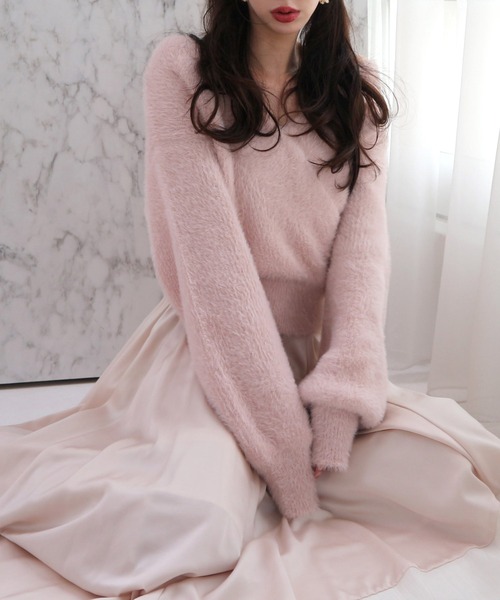 ROYAL PARTY(ロイヤルパーティー)の「カシュクールシャギーニットトップス(ニット/セーター・レディース・ピンク/オフホワイト/ネイビー/ベージュ・FREE)」の6枚目の写真