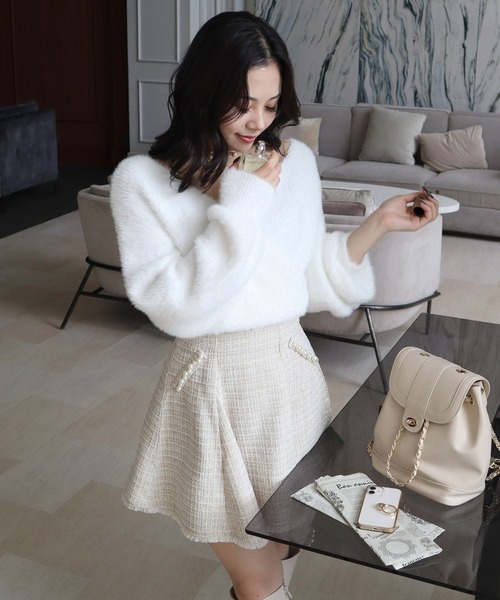 ROYAL PARTY(ロイヤルパーティー)の「カシュクールシャギーニットトップス(ニット/セーター・レディース・ピンク/オフホワイト/ネイビー/ベージュ・FREE)」の8枚目の写真