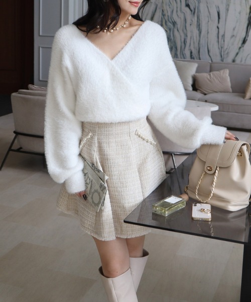 ROYAL PARTY(ロイヤルパーティー)の「カシュクールシャギーニットトップス(ニット/セーター・レディース・ピンク/オフホワイト/ネイビー/ベージュ・FREE)」の9枚目の写真