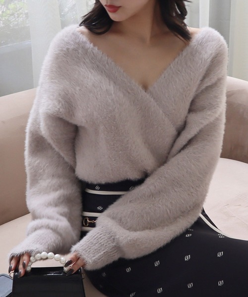 ROYAL PARTY(ロイヤルパーティー)の「カシュクールシャギーニットトップス(ニット/セーター・レディース・ピンク/オフホワイト/ネイビー/ベージュ・FREE)」の10枚目の写真