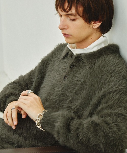 EMMA CLOTHES(エマクローズ)の「ルーズシャギーポロシャツ EMMA CLOTHES(ニット/セーター・メンズ・ブラック/チャコール/レッド/アイボリー/モカ/ダークグレー/ブルー・L/M)」の14枚目の写真