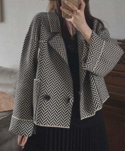 ヘリンボーンボリュームスリーブジャケット（テーラードジャケット）｜deux amour（ドゥーザムール）