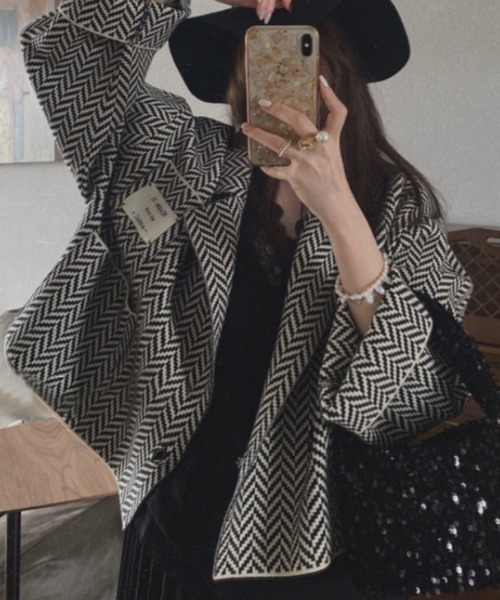 ヘリンボーンボリュームスリーブジャケット（テーラードジャケット）｜deux amour（ドゥーザムール）