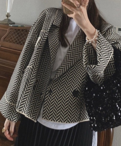 ヘリンボーンボリュームスリーブジャケット（テーラードジャケット）｜deux amour（ドゥーザムール）