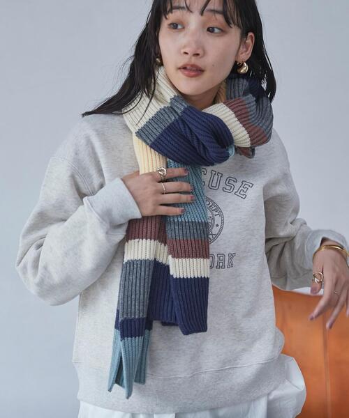 coen（コーエン）の「マルチカラーボーダーマフラー（ストール/ショール・レディース・レッド/ネイビー・FREE）」の3枚目の写真
