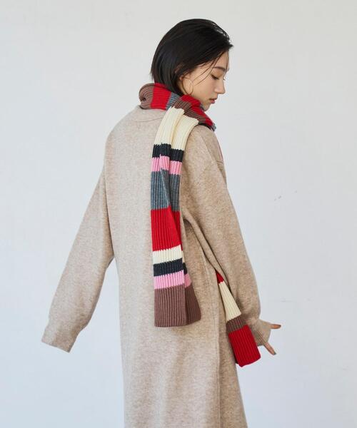 coen（コーエン）の「マルチカラーボーダーマフラー（ストール/ショール・レディース・レッド/ネイビー・FREE）」の7枚目の写真