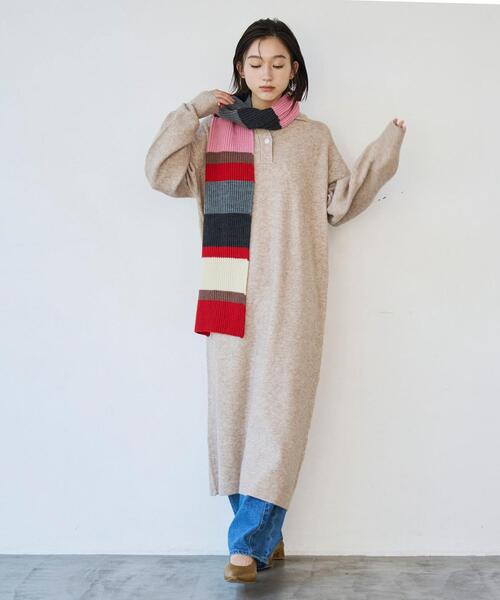 coen（コーエン）の「マルチカラーボーダーマフラー（ストール/ショール・レディース・レッド/ネイビー・FREE）」の8枚目の写真
