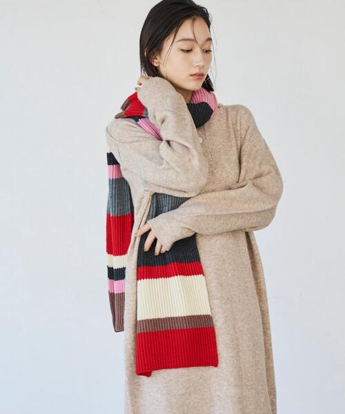 coen（コーエン）の「マルチカラーボーダーマフラー（ストール/ショール・レディース・レッド/ネイビー・FREE）」の9枚目の写真