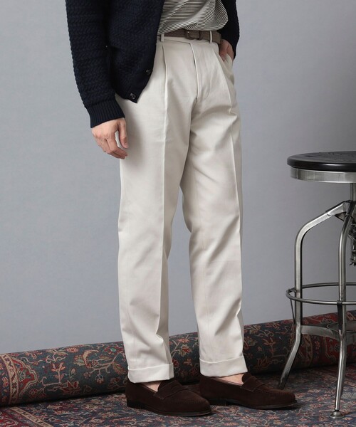 BEAMS Fの1プリーツ スラックス パンツ グレー(春夏用) BEAMS F（ビームスF）ORTELO / ウール サキソニー 1プリーツ