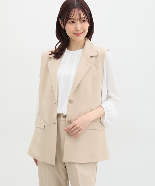 Honeys(ハニーズ)の「ストレッチウォッシャブルテーラードジレベスト(ベスト・レディース・ベージュ/ブラック/アイボリー/杢グレー・LL/L/M/S)」の1枚目の写真