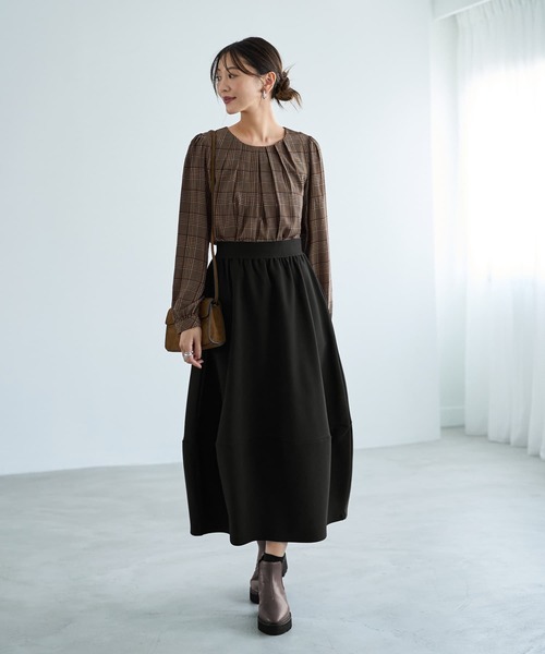 STYLE DELI（スタイルデリ）の「マットサテンチェック柄ブラウス（シャツ/ブラウス・レディース・グリーン系その他/ブラウン系その他・M）」の3枚目の写真