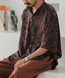 パターンデシン 半袖スタンドカラーシャツ