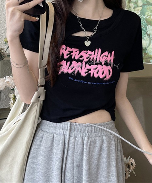 HALEY PESCA（ヘーリーペスカ）の「HALEY PESCA/ネックオープンTシャツ（Tシャツ/カットソー・レディース・ブラック/ホワイト・MEDIUM/LARGE/X-LARGE）」の4枚目の写真