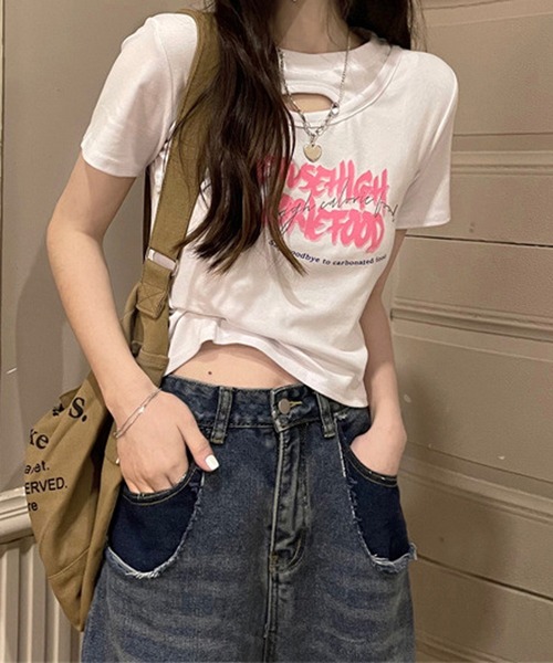 HALEY PESCA（ヘーリーペスカ）の「HALEY PESCA/ネックオープンTシャツ（Tシャツ/カットソー・レディース・ブラック/ホワイト・MEDIUM/LARGE/X-LARGE）」の9枚目の写真