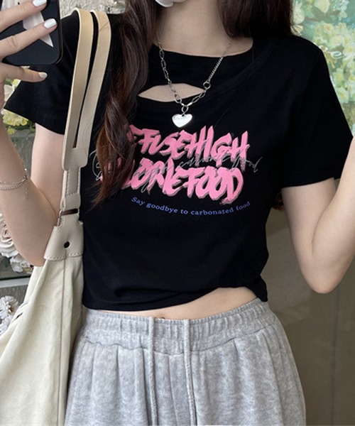 HALEY PESCA（ヘーリーペスカ）の「HALEY PESCA/ネックオープンTシャツ（Tシャツ/カットソー・レディース・ブラック/ホワイト・MEDIUM/LARGE/X-LARGE）」の3枚目の写真