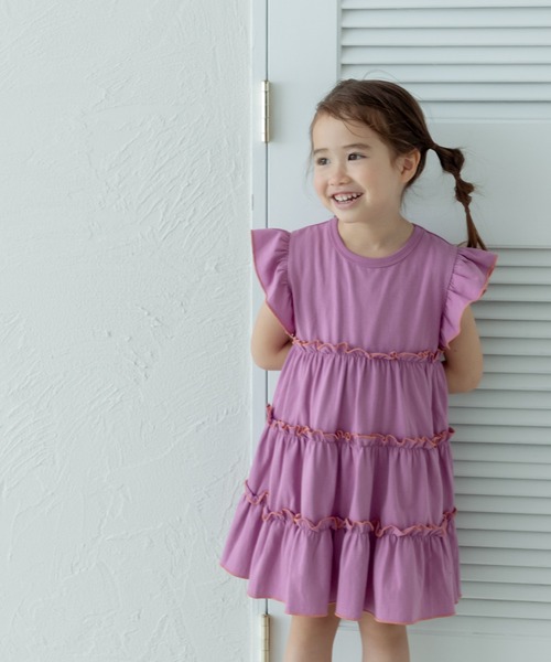 pairmanon(ペアマノン)の「配色メローティアードワンピース(ワンピース・キッズ・パープル/ピンク/ラベンダー/グリーン系その他・110/90/120/130/150/100/140)」の1枚目の写真