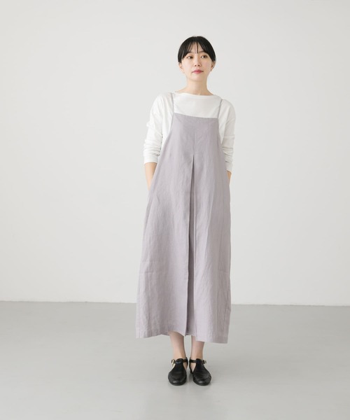 かぐれ　リネン混　ラベンダー ワンピース フリーサイズ かぐれ（カグレ）の「リネンバックギャザーワンピース