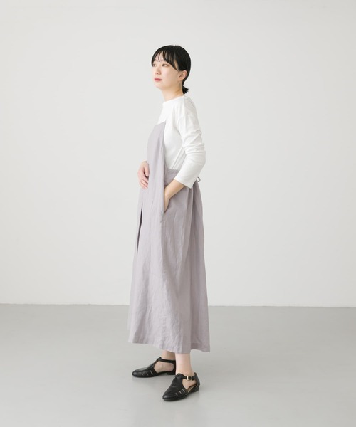 かぐれ リネン混 ラベンダー ワンピース フリーサイズ かぐれ(カグレ)の「リネンバックギャザーワンピース