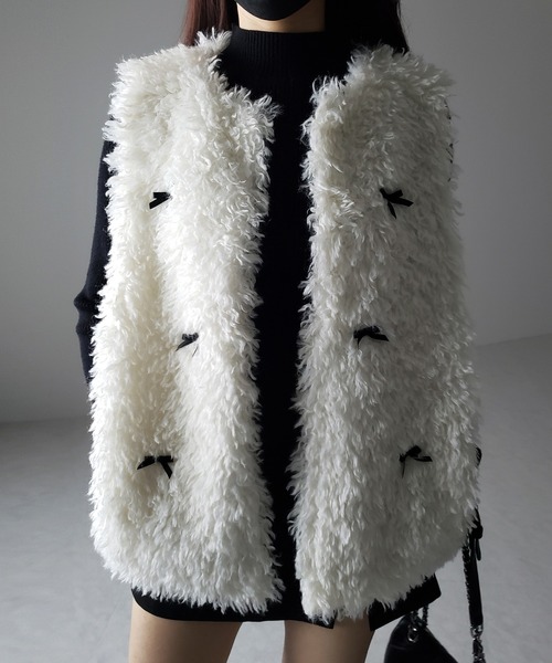 me+em select(ミームセレクト)の「【 2color 】ミニリボンバレエコアプードルベスト / mini ribbon ballet core poodle vest(ベスト・レディース・アイボリー/ブラック・FREE)」の2枚目の写真