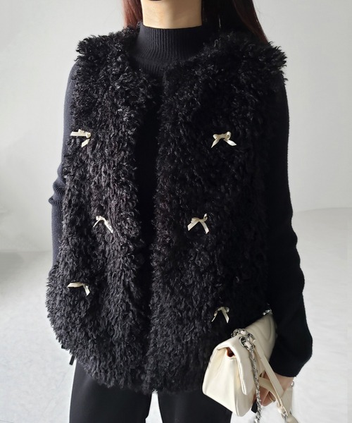 me+em select(ミームセレクト)の「【 2color 】ミニリボンバレエコアプードルベスト / mini ribbon ballet core poodle vest(ベスト・レディース・アイボリー/ブラック・FREE)」の11枚目の写真
