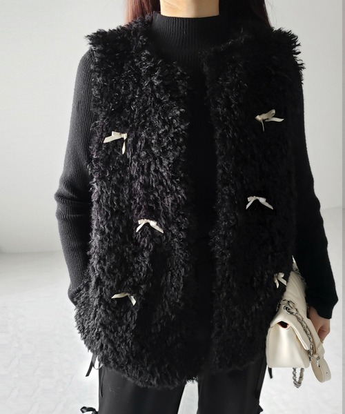 me+em select(ミームセレクト)の「【 2color 】ミニリボンバレエコアプードルベスト / mini ribbon ballet core poodle vest(ベスト・レディース・アイボリー/ブラック・FREE)」の12枚目の写真