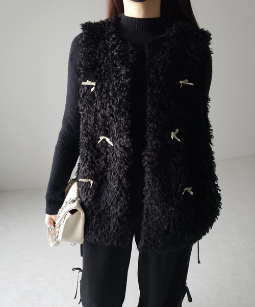 me+em select(ミームセレクト)の「【 2color 】ミニリボンバレエコアプードルベスト / mini ribbon ballet core poodle vest(ベスト・レディース・アイボリー/ブラック・FREE)」の13枚目の写真
