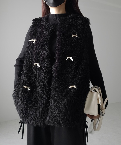 me+em select(ミームセレクト)の「【 2color 】ミニリボンバレエコアプードルベスト / mini ribbon ballet core poodle vest(ベスト・レディース・アイボリー/ブラック・FREE)」の14枚目の写真