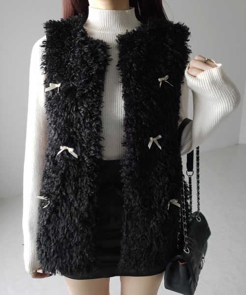 me+em select(ミームセレクト)の「【 2color 】ミニリボンバレエコアプードルベスト / mini ribbon ballet core poodle vest(ベスト・レディース・アイボリー/ブラック・FREE)」の5枚目の写真
