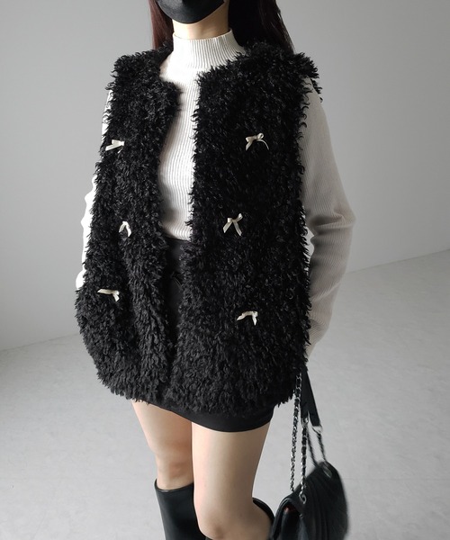 me+em select(ミームセレクト)の「【 2color 】ミニリボンバレエコアプードルベスト / mini ribbon ballet core poodle vest(ベスト・レディース・アイボリー/ブラック・FREE)」の7枚目の写真
