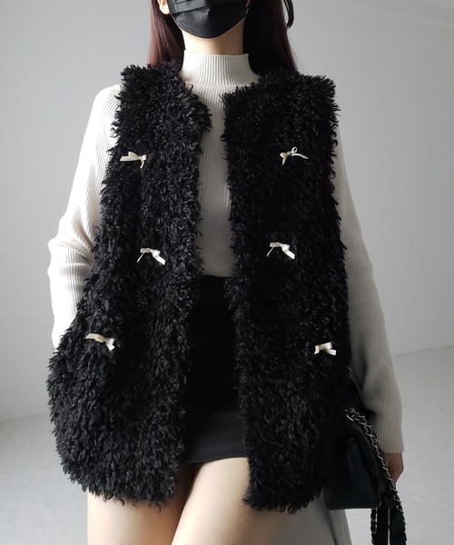 me+em select(ミームセレクト)の「【 2color 】ミニリボンバレエコアプードルベスト / mini ribbon ballet core poodle vest(ベスト・レディース・アイボリー/ブラック・FREE)」の8枚目の写真