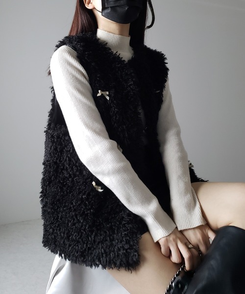 me+em select(ミームセレクト)の「【 2color 】ミニリボンバレエコアプードルベスト / mini ribbon ballet core poodle vest(ベスト・レディース・アイボリー/ブラック・FREE)」の9枚目の写真