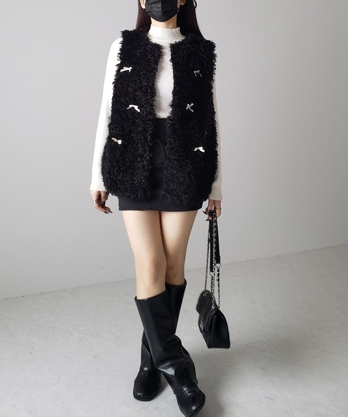 me+em select(ミームセレクト)の「【 2color 】ミニリボンバレエコアプードルベスト / mini ribbon ballet core poodle vest(ベスト・レディース・アイボリー/ブラック・FREE)」の10枚目の写真