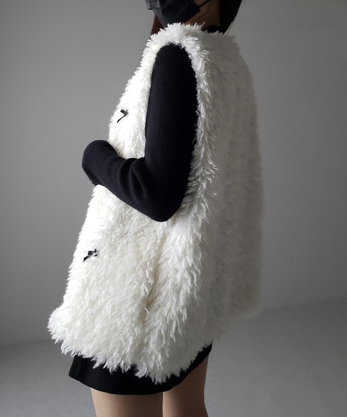 me+em select(ミームセレクト)の「【 2color 】ミニリボンバレエコアプードルベスト / mini ribbon ballet core poodle vest(ベスト・レディース・アイボリー/ブラック・FREE)」の21枚目の写真