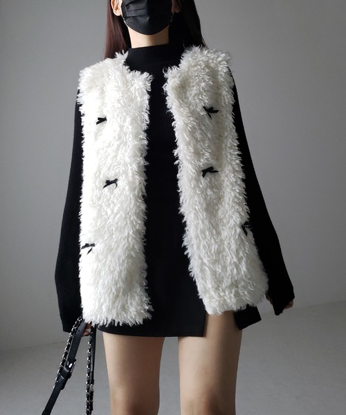 me+em select(ミームセレクト)の「【 2color 】ミニリボンバレエコアプードルベスト / mini ribbon ballet core poodle vest(ベスト・レディース・アイボリー/ブラック・FREE)」の19枚目の写真
