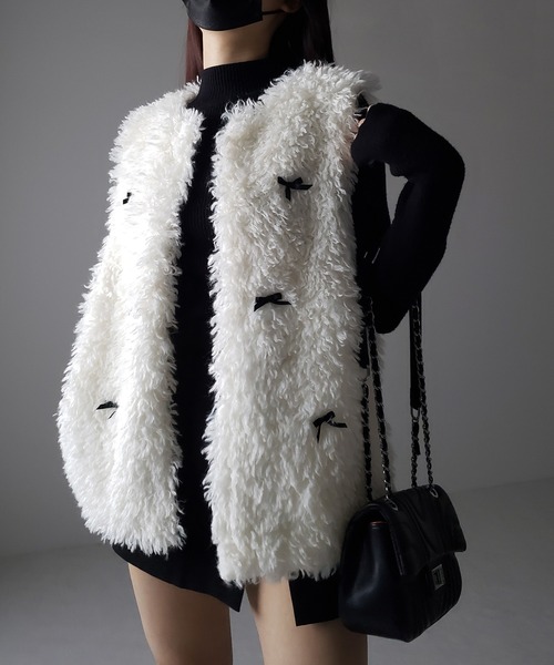 me+em select(ミームセレクト)の「【 2color 】ミニリボンバレエコアプードルベスト / mini ribbon ballet core poodle vest(ベスト・レディース・アイボリー/ブラック・FREE)」の20枚目の写真