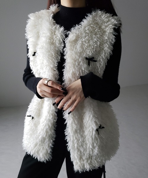 me+em select(ミームセレクト)の「【 2color 】ミニリボンバレエコアプードルベスト / mini ribbon ballet core poodle vest(ベスト・レディース・アイボリー/ブラック・FREE)」の22枚目の写真