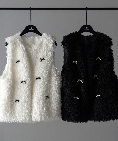 me+em select(ミームセレクト)の「【 2color 】ミニリボンバレエコアプードルベスト / mini ribbon ballet core poodle vest(ベスト・レディース・アイボリー/ブラック・FREE)」の3枚目の写真