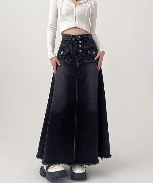 Miniministore（ミニミニストア）の「レトロデニムスカート ハイウエスト 韓国（デニムスカート・レディース・ネイビー・L/S/XL/M）」の8枚目の写真