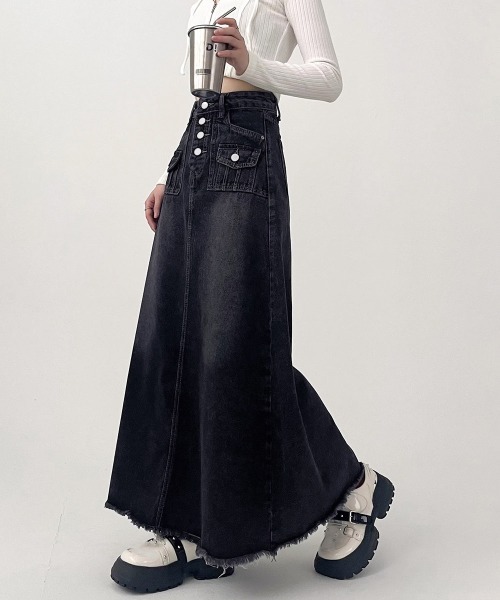 Miniministore（ミニミニストア）の「レトロデニムスカート ハイウエスト 韓国（デニムスカート・レディース・ネイビー・L/S/XL/M）」の10枚目の写真