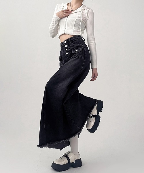 Miniministore（ミニミニストア）の「レトロデニムスカート ハイウエスト 韓国（デニムスカート・レディース・ネイビー・L/S/XL/M）」の11枚目の写真